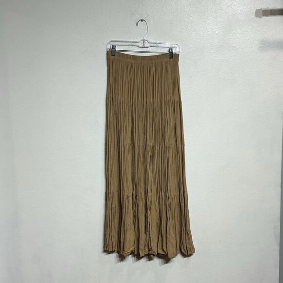 Banjo Tan Vintage Pleated Maxi Skirt Sz M - Picture 2 of 12